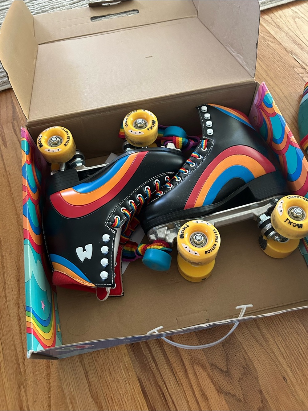 Retro Rainbow Roller Skates - Black with Rainbow Accents